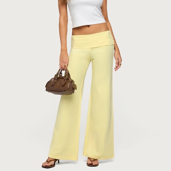 Edikted Pants - Edikted Yellow Foldover Yoga Pants